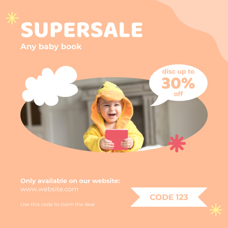 Plantilla de diseño de Ofertas de códigos promocionales en venta de libros para bebés Instagram AD 