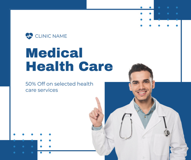 Template di design Offer of Medical Healthcare with Doctor with Stethoscope Facebook