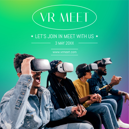 Platilla de diseño People Using Virtual Reality Headset In Meeting Instagram