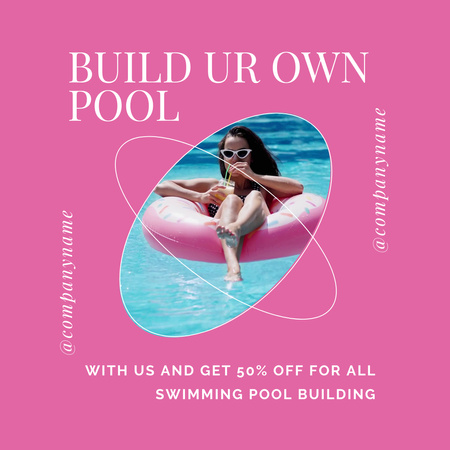 Swimming Pool Service Announcement with Woman in Swimsuit Animated Post Design Template