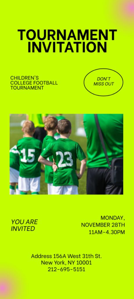 Football Tournament for Kids Announcement Invitation 9.5x21cm Modelo de Design