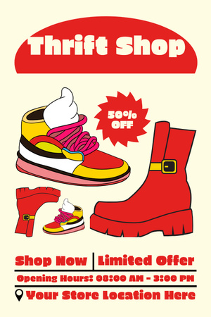 İkinci el ayakkabılar retro resimli kırmızı Pinterest Tasarım Şablonu
