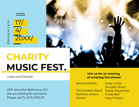 Charity Music Evening Fest Event Invitation 13.9x10.7cm Horizontal Design Template