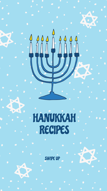 Hanukkah Recipes Ad with Festive Menorah Instagram Story Modelo de Design