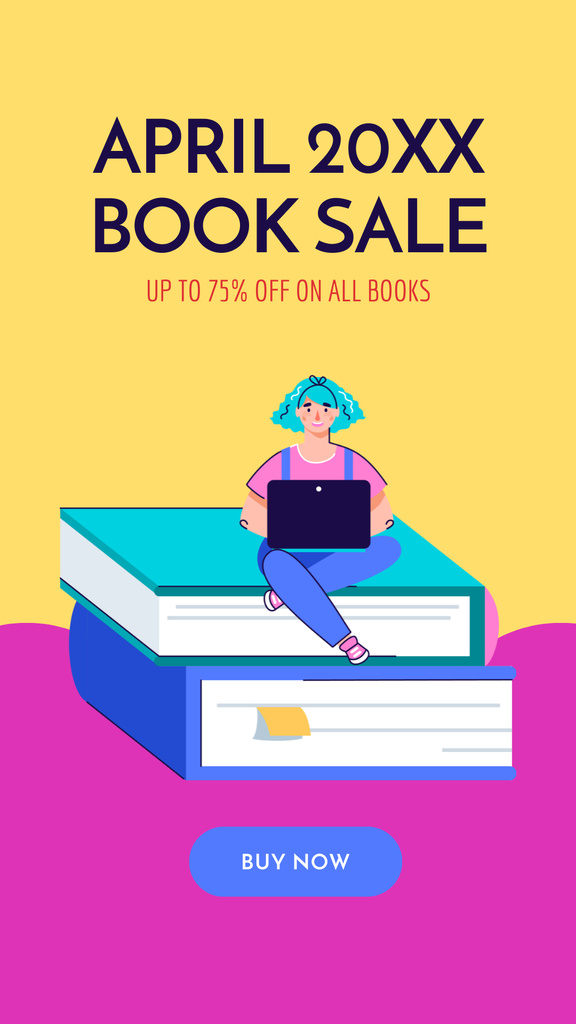 Literature Sale Ad with Books Instagram Story Design Template
