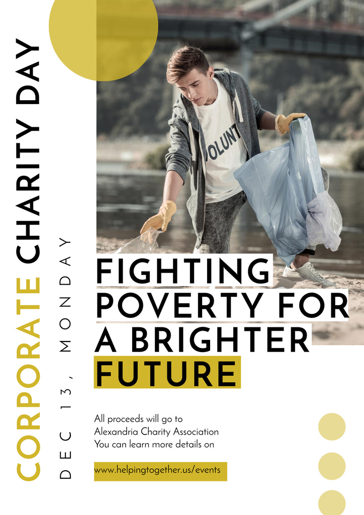 Poverty Quote with Guy on Corporate Charity Day Poster Modelo de Design