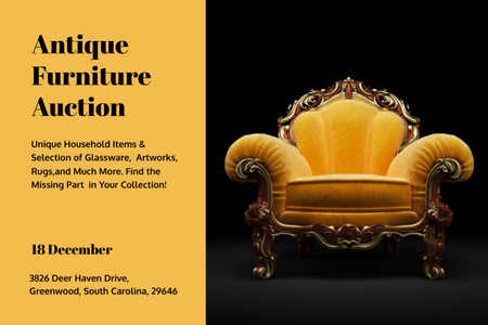 Antique Furniture Auction Luxury Yellow Armchair Postcard 4x6in Design Template
