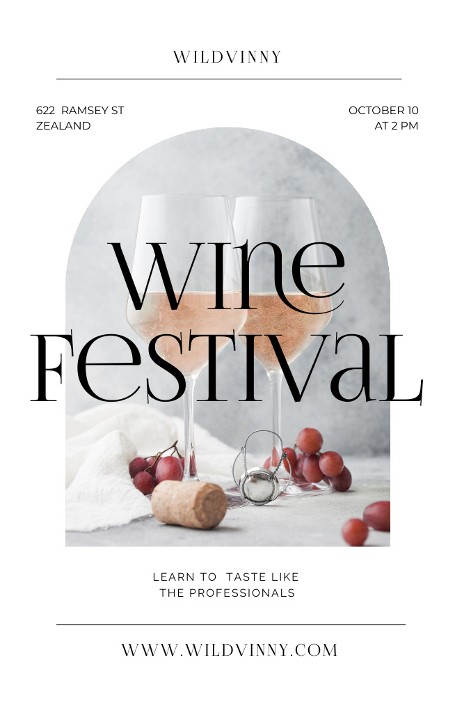 Plantilla de diseño de Wine Tasting Festival With Wineglasses And Grapes Invitation 4.6x7.2in 