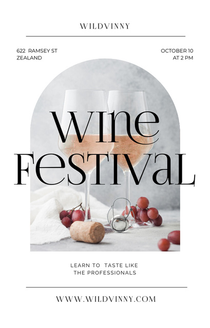Szablon projektu Wine Tasting Festival With Wineglasses And Grapes Invitation 4.6x7.2in