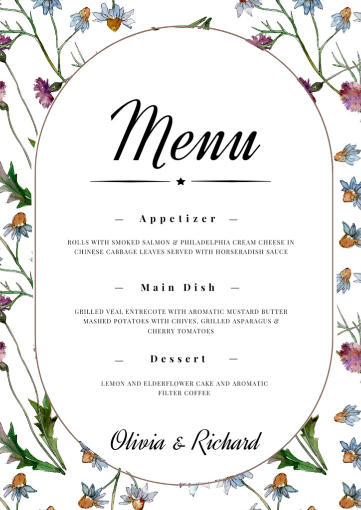 Floral Pattern Illustrated Wedding Menu – шаблон для дизайна