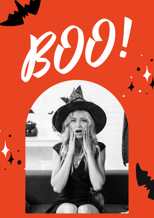 Halloween Event Celebration with Woman in Witch Costume Poster A3 Tasarım Şablonu