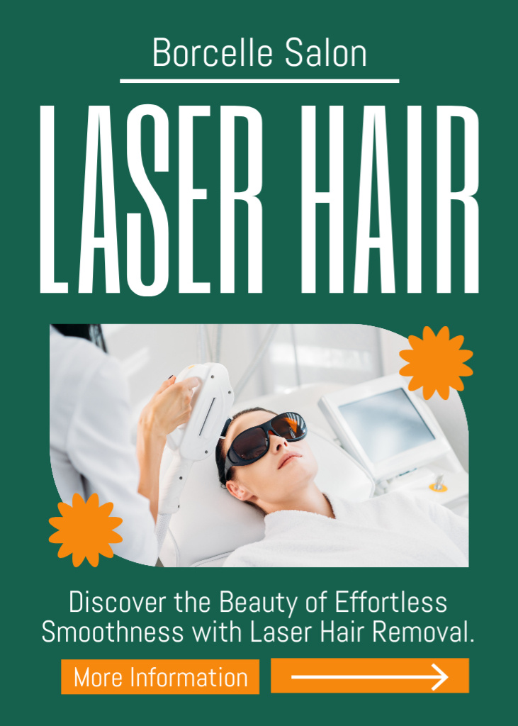 Plantilla de diseño de Advertisement for Laser Hair Removal Salon with Woman with Glasses Flayer 