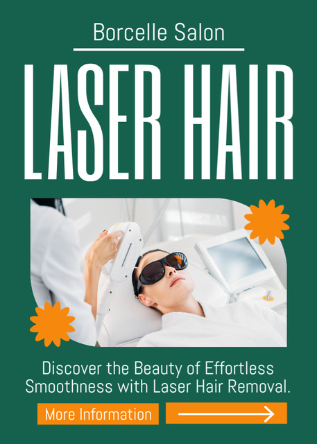 Advertisement for Laser Hair Removal Salon with Woman with Glasses Flayer Design Template