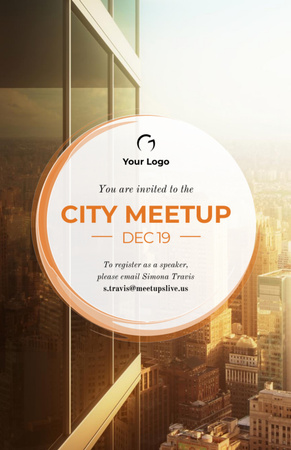 Plantilla de diseño de Anuncio de reunión de la ciudad con vista de rascacielos Invitation 5.5x8.5in 