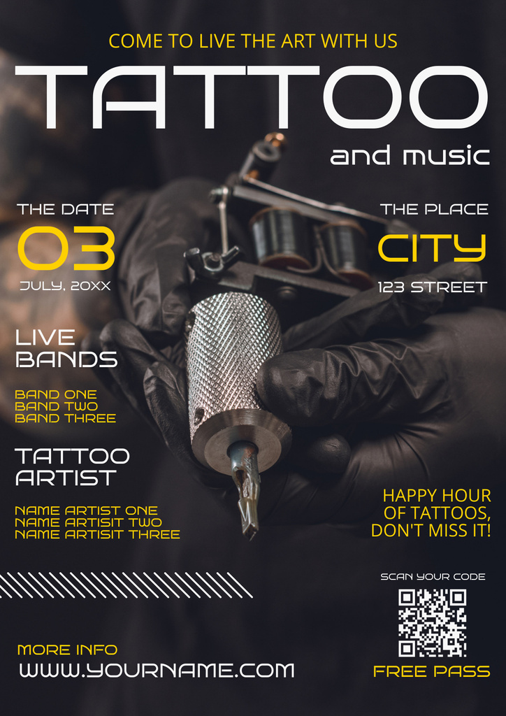 Professional Tool And Tattoo Studio Service Offer With Music Poster Modelo de Design