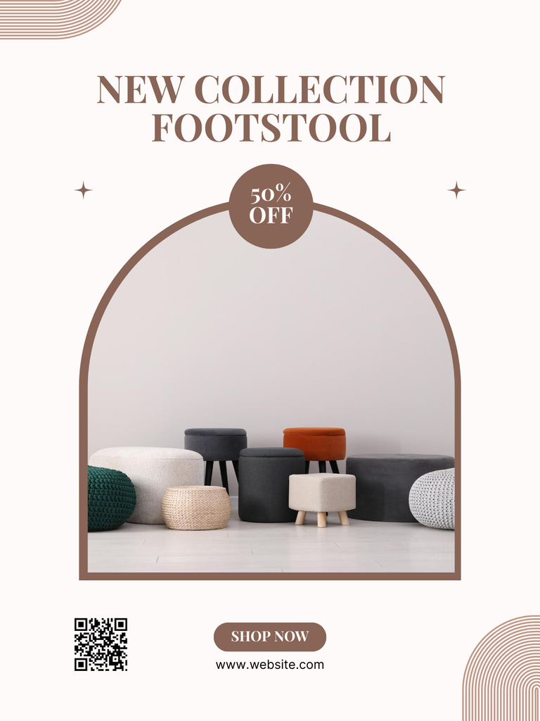 New Collection of Footstools on Beige Poster US Design Template