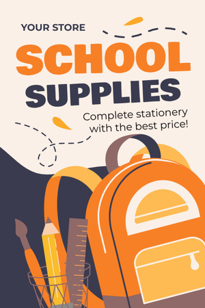 School Supplies Sale with Orange Backpack Tumblr Design Template