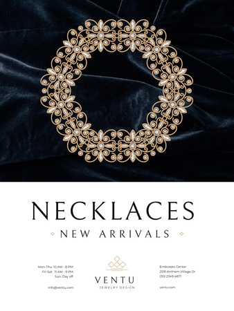 Jewelry Collection Ad with Elegant Necklace Poster US Tasarım Şablonu