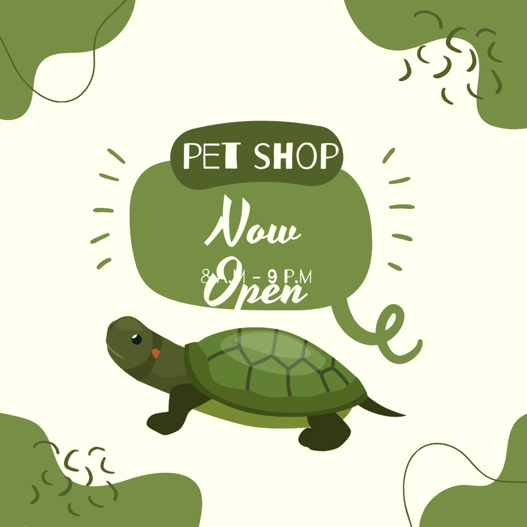 Ontwerpsjabloon van Instagram AD van Pet Shop Ad with Turtle And Schedule