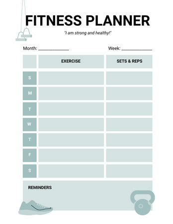 Fitness Planner with Sports Equipment Notepad 8.5x11in Design Template