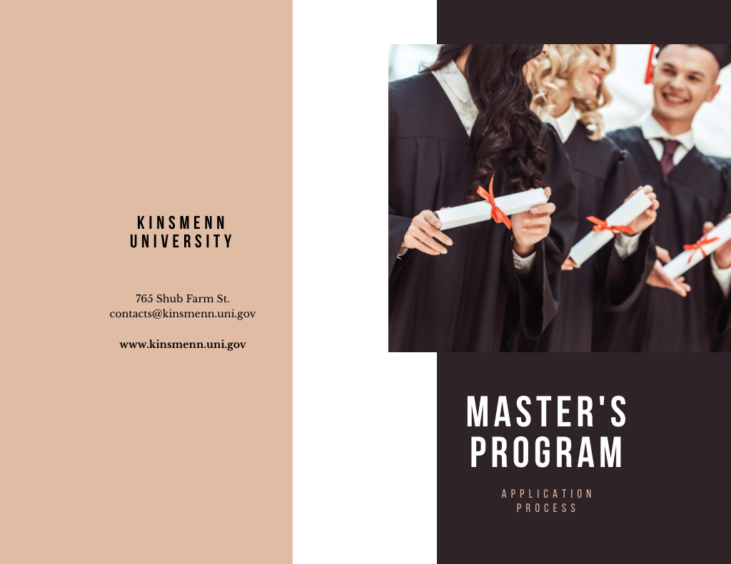 University Ad with Cheerful Graduate Students Brochure 8.5x11in Bi-fold Design Template