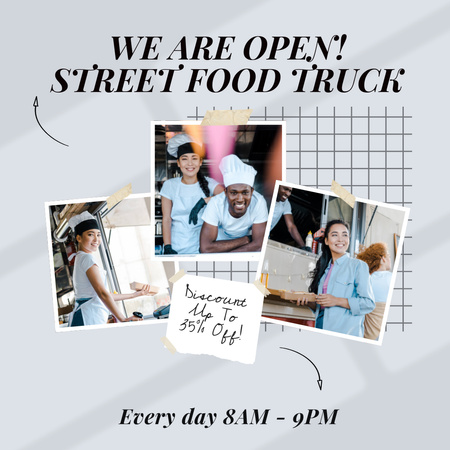 Plantilla de diseño de Anuncio de apertura de camiones de comida callejera Instagram 