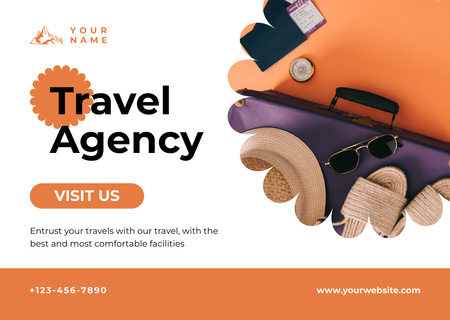 Travel Agency's Services in Orange Color Card Design Template