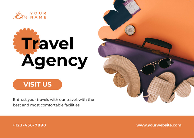 Travel Agency's Services in Orange Color Card Modelo de Design