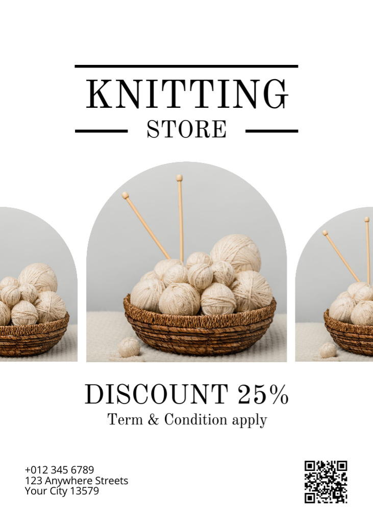 Designvorlage Knitting Store With Discount And Yarn für Flayer