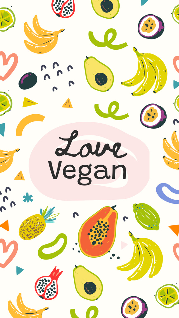 Vegan Lifestyle Concept with Fresh Fruits illustration Instagram Story – шаблон для дизайну