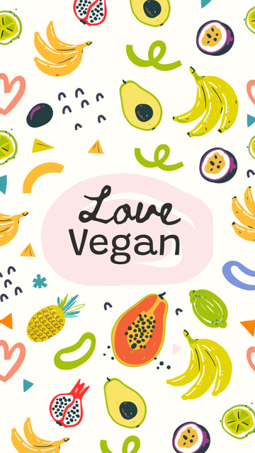 Vegan Lifestyle Concept with Fresh Fruits illustration Instagram Story Πρότυπο σχεδίασης