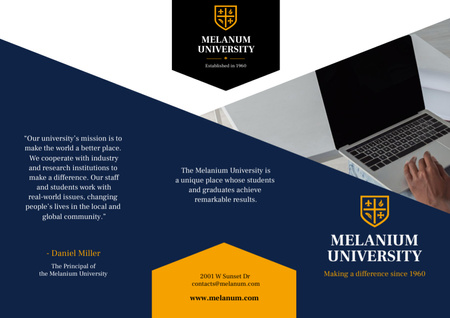 University Ad Brochure with Girl Student making notes on Laptop Brochure Design Template