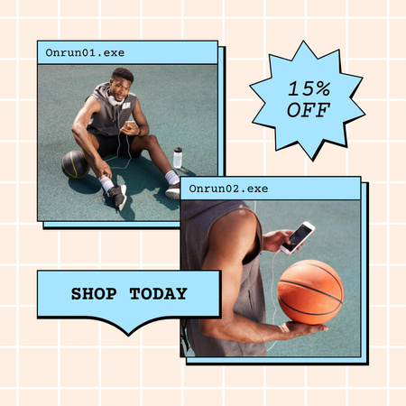 Sale Discount Offer with Muscular Attractive Basketball Player Instagram Design Template