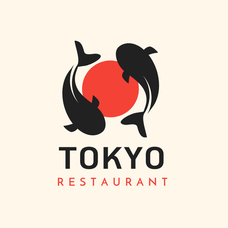 Japanese Restaurant Advertisement with Illustration of Fish Logo Design Template