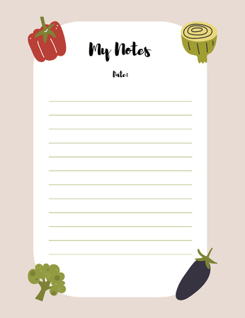 Illustrated Veggies With Personal Planner Notepad 107x139mm Design Template