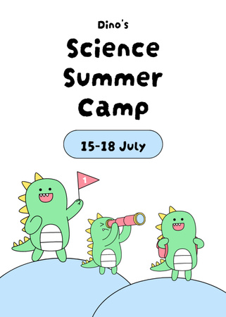 Science Camp Invitation with Cute Cartoon Dragons Flayer Design Template