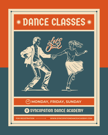 Dance Classes Ad with Sketch of Dancers Instagram Post Vertical Design Template