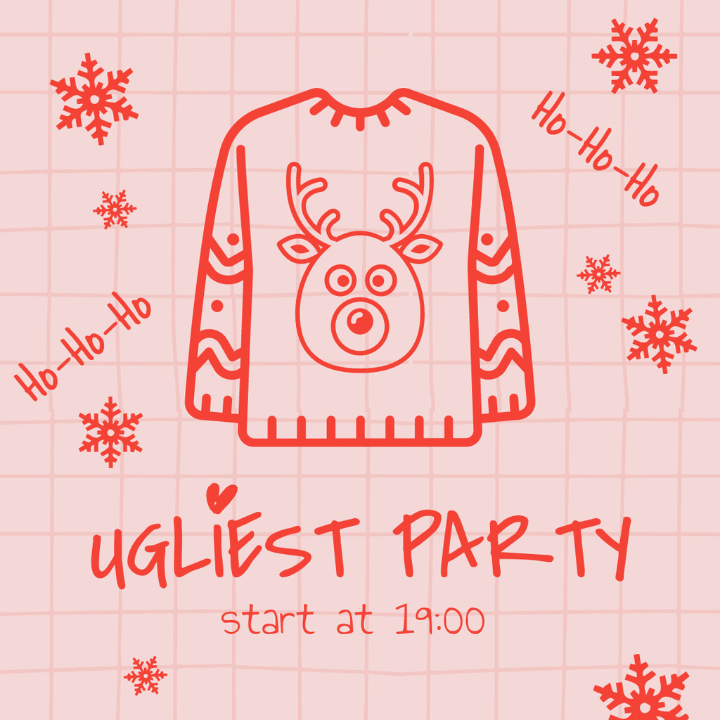 Christmas Sweater Party Ad with Doodle Illustration Instagramデザインテンプレート