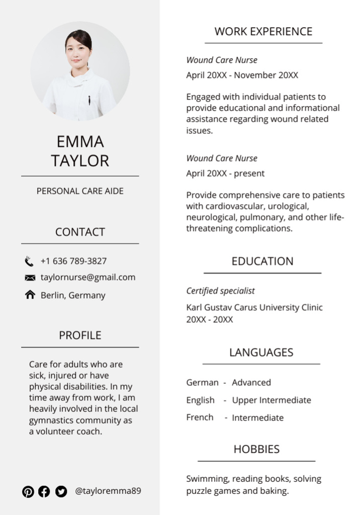 Personal Care Aide Skills and Experience Specialist Resume Tasarım Şablonu