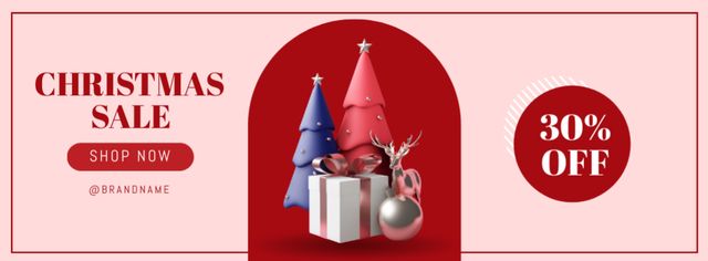 Christmas Sale 3d Illustrated Pink Facebook cover Design Template