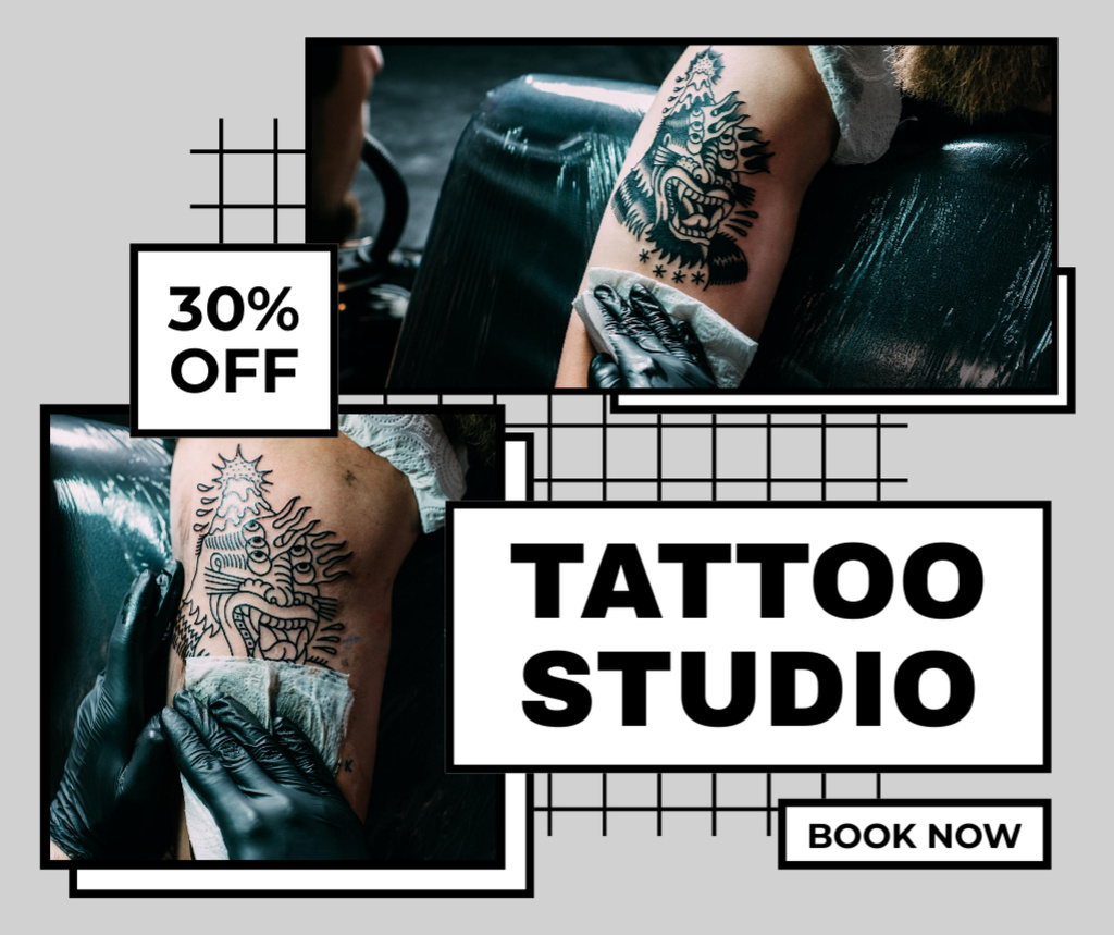 Stylish Tattoos In Studio With Discount Offer Facebook tervezősablon