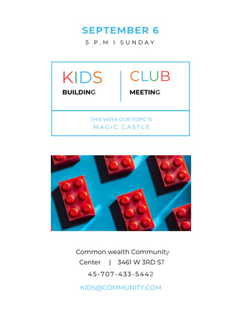 Designvorlage Kids Building Club-Treffen mit Constructor Bricks für Invitation 13.9x10.7cm