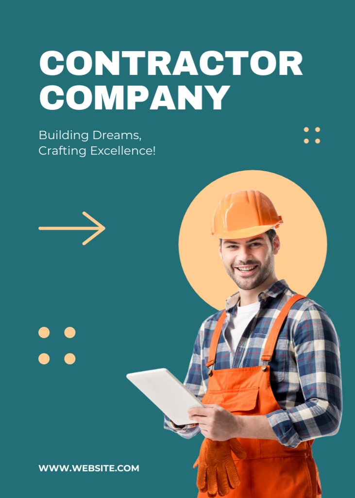 Template di design Contractor Company Services with Young Engineer Flayer