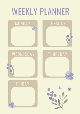 School Week Plan with Watercolor Flowers Schedule Planner Design Template