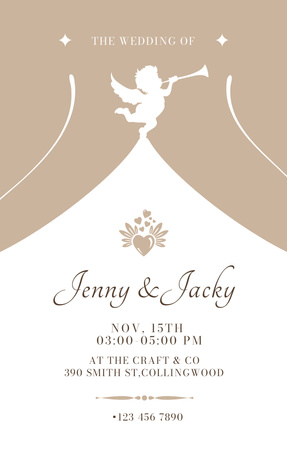 Wedding Announcement with Angel Playing Trumpet Invitation 4.6x7.2in Design Template