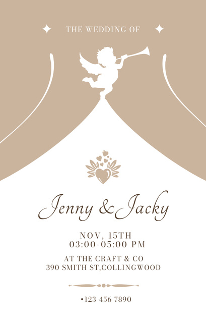 Template di design Wedding Announcement with Angel Playing Trumpet Invitation 4.6x7.2in