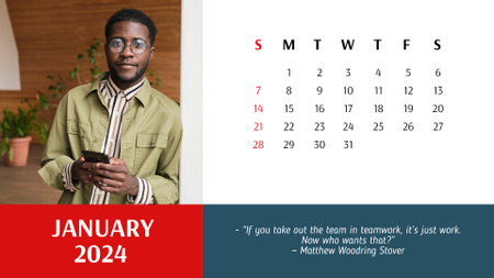 Ontwerpsjabloon van Calendar van citaat over werken met zelfverzekerde zakenman