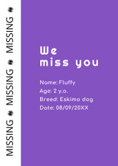 Lost Fluffy White Dog Announcement on Purple