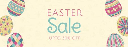 Easter Sale Announcement with Traditional Painted Easter Eggs Facebook cover Design Template