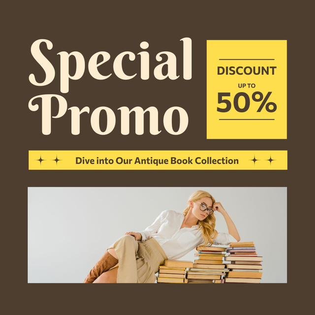 Designvorlage Antique Books Collection At Discounted Rates Offer für Instagram AD
